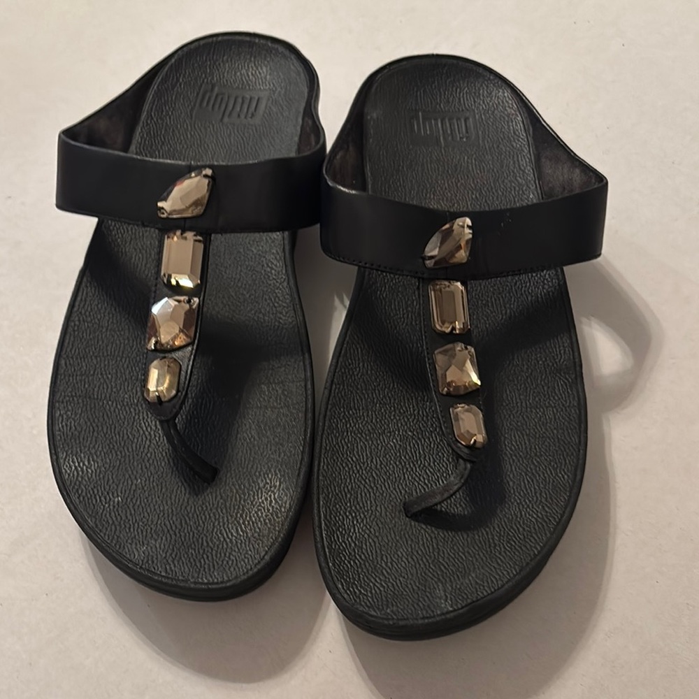Fit Flops Black Sandals with Gold Accents